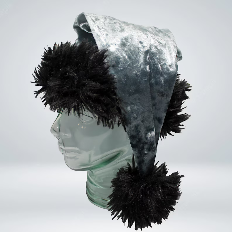 Silver and black Santa hat